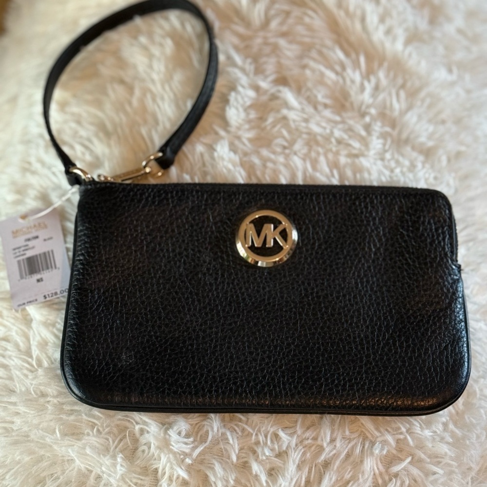 Michael Kors Black Leather Wristlet